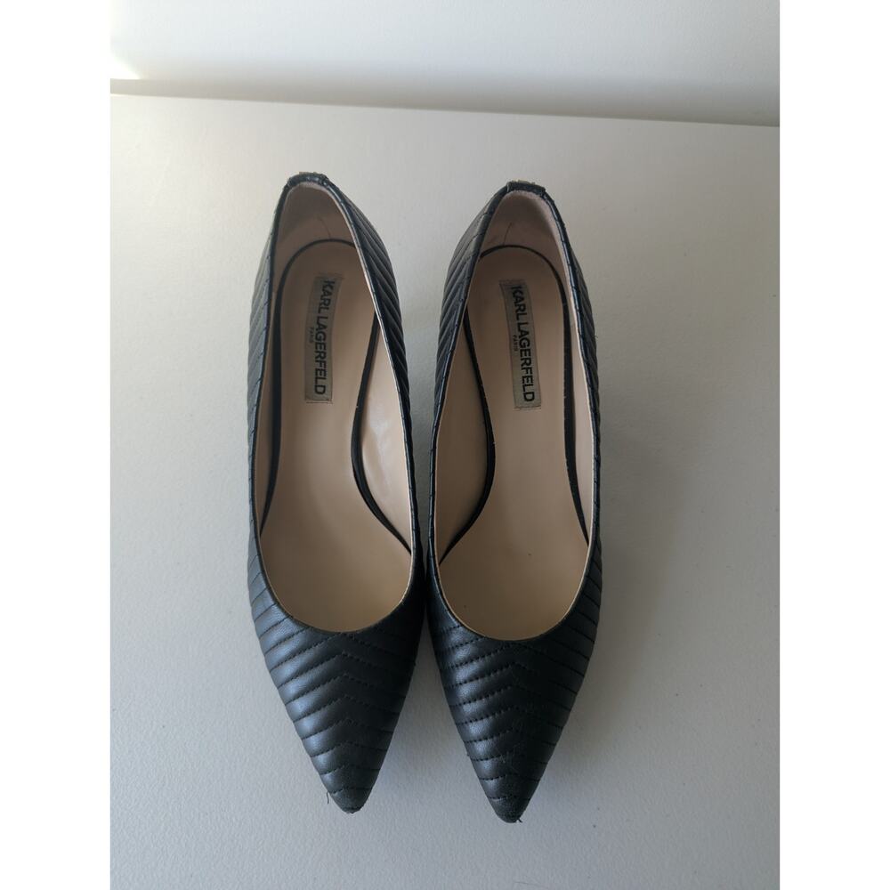Karl Lagerfeld Paris Quilted Pointed Toe Heels Black Leather Size 8.5 M
